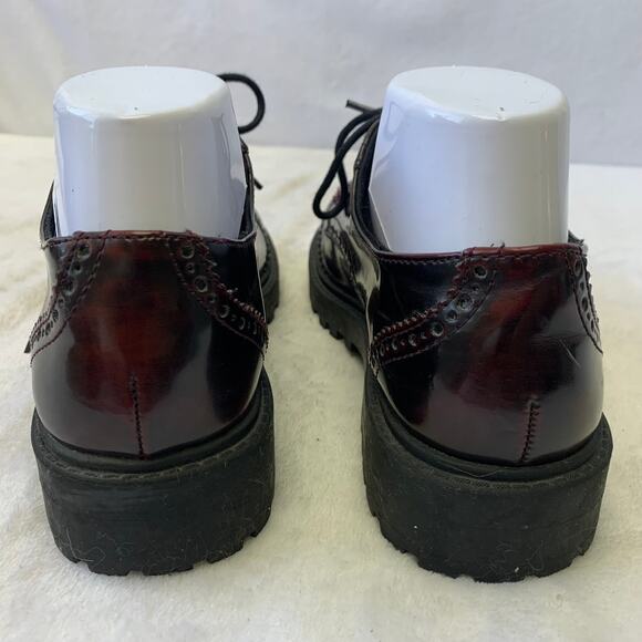 Divided Sz 6 Y2K Deep Red Maroon Chunky Derby Oxford Wide Heel Academia Shoes - Picture 6 of 10